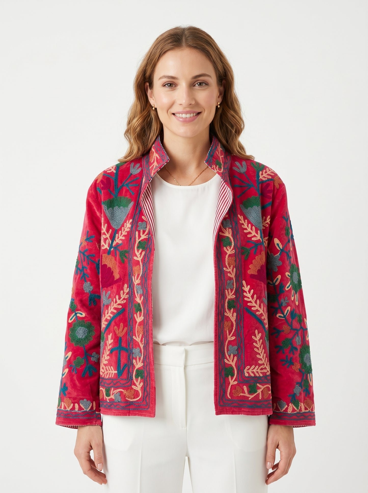 Women's 1018 Suzani Reversible Velvet Jacket – Artistic Embroidered Statement Jacket