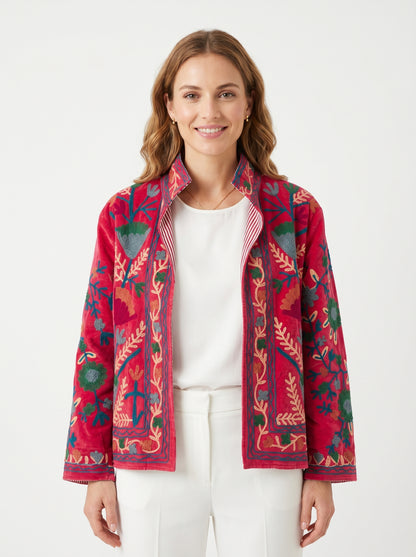 Women's 1018 Suzani Reversible Velvet Jacket – Artistic Embroidered Statement Jacket