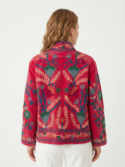 Women's 1018 Suzani Reversible Velvet Jacket – Artistic Embroidered Statement Jacket