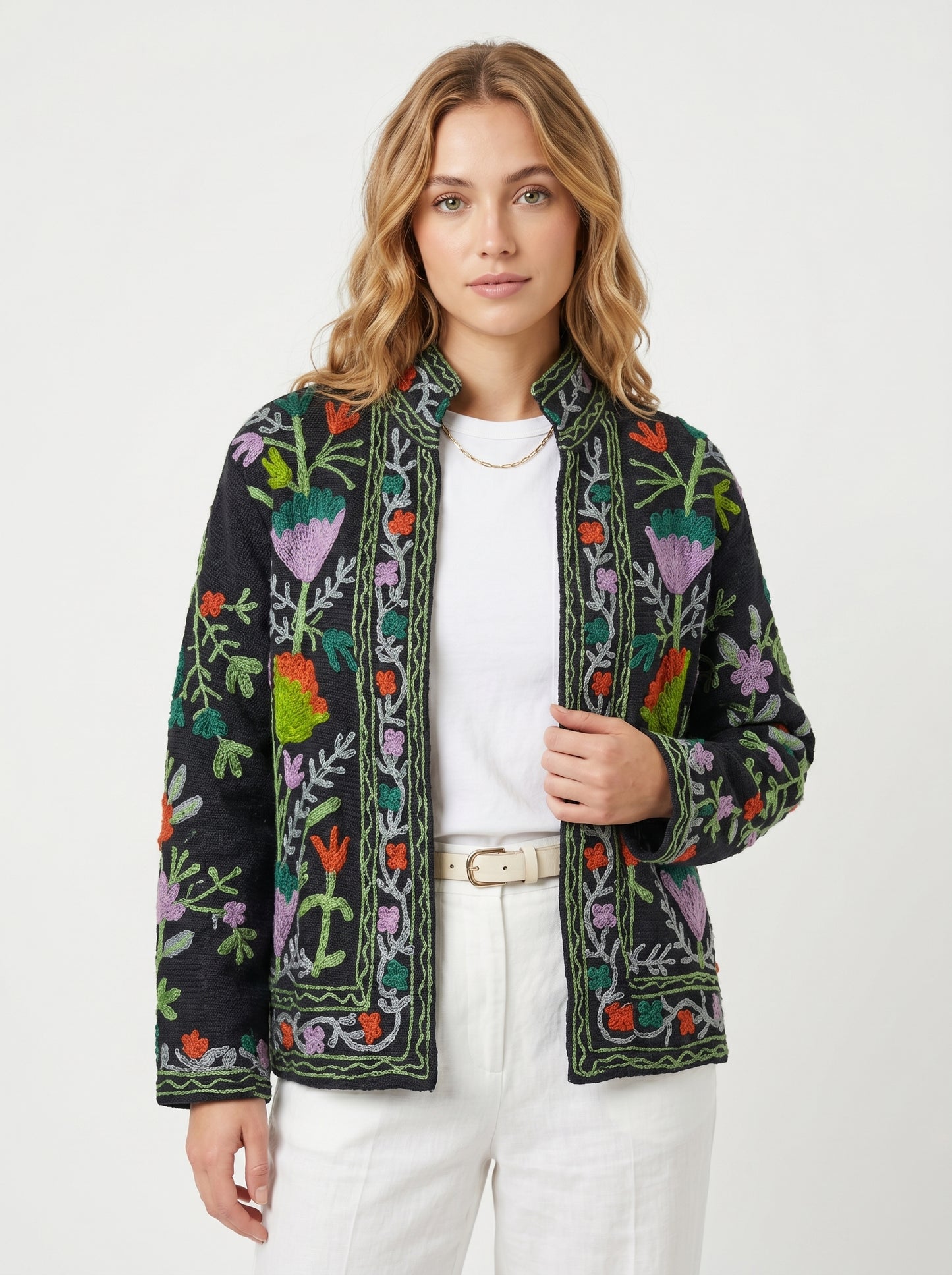 Women's 1016 Suzani Reversible Cotton Jacket – Artistic Embroidered Statement Jacket