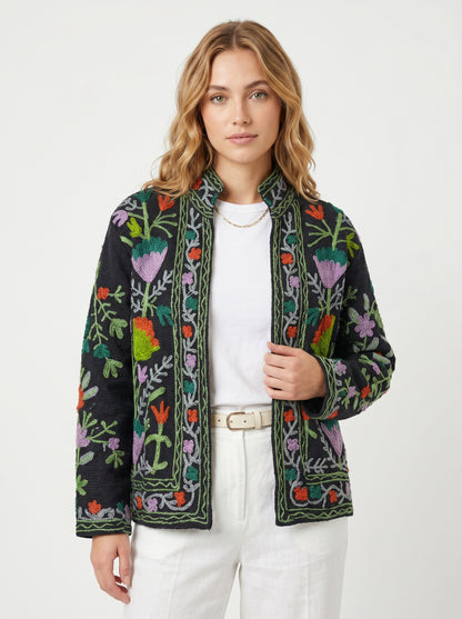 Women's 1016 Suzani Reversible Cotton Jacket – Artistic Embroidered Statement Jacket