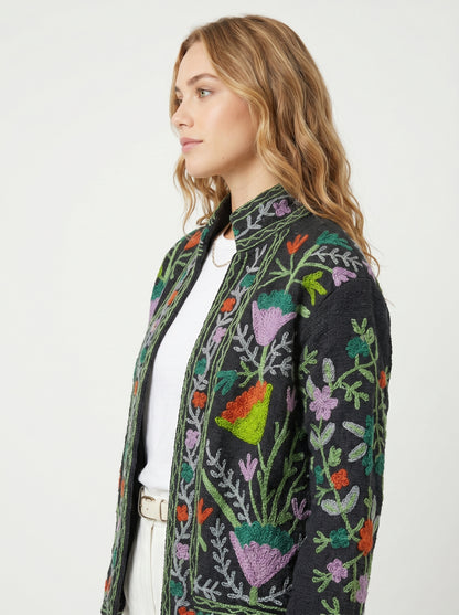 Women's 1016 Suzani Reversible Cotton Jacket – Artistic Embroidered Statement Jacket
