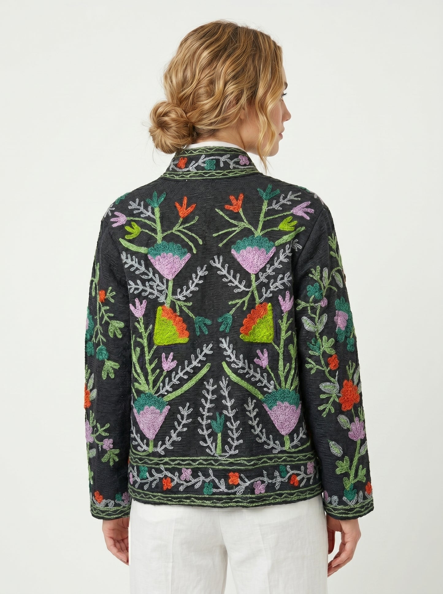 Women's 1016 Suzani Reversible Cotton Jacket – Artistic Embroidered Statement Jacket