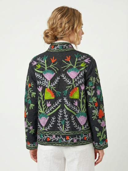 Women's 1016 Suzani Reversible Cotton Jacket – Artistic Embroidered Statement Jacket