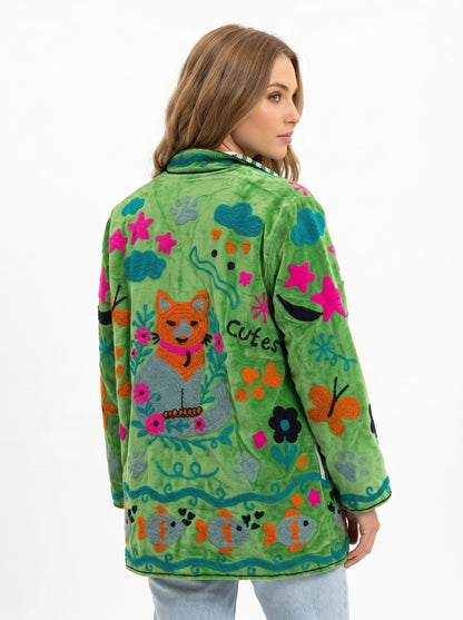 Women's 1017 Suzani Reversible Velvet Jacket – Artistic Embroidered Statement Jacket