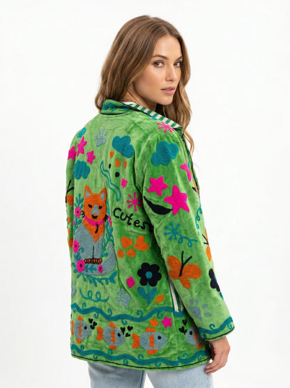 Women's 1017 Suzani Reversible Velvet Jacket – Artistic Embroidered Statement Jacket
