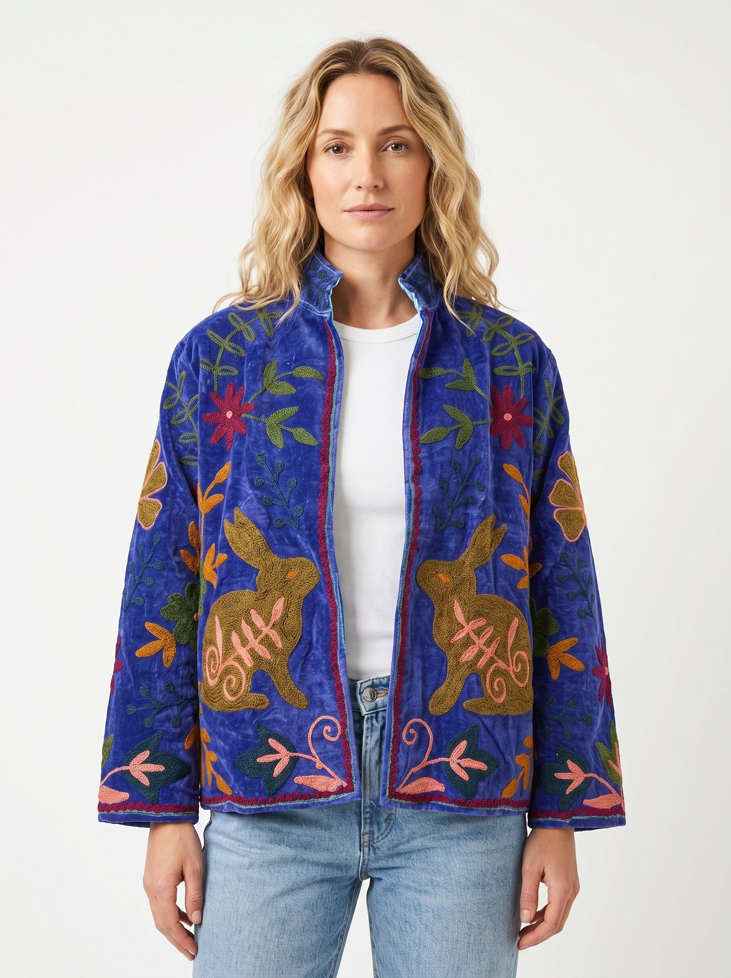 Women's 1019 Suzani Reversible Velvet Jacket – Artistic Embroidered Statement Jacket