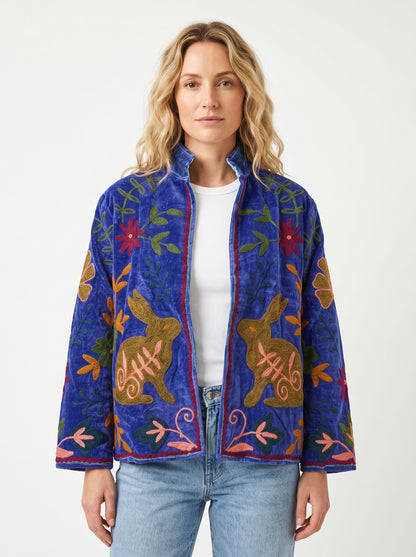 Women's 1019 Suzani Reversible Velvet Jacket – Artistic Embroidered Statement Jacket