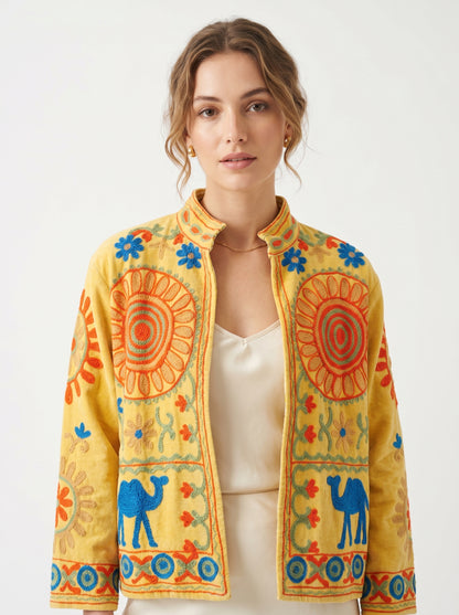 Women's 1020 Suzani Reversible Velvet Jacket – Artistic Embroidered Statement Jacket