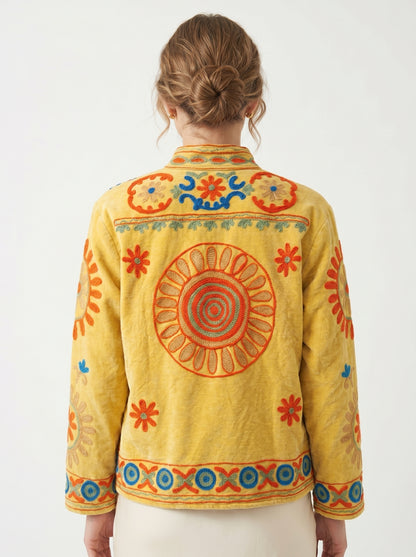 Women's 1020 Suzani Reversible Velvet Jacket – Artistic Embroidered Statement Jacket