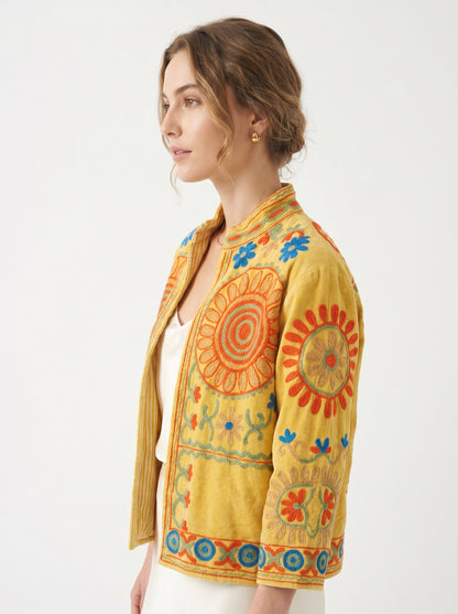 Women's 1020 Suzani Reversible Velvet Jacket – Artistic Embroidered Statement Jacket