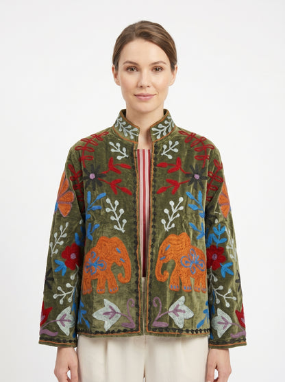 Women's 1022 Suzani Reversible Velvet Jacket – Artistic Embroidered Statement Jacket