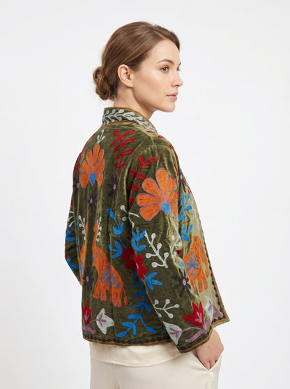 Women's 1022 Suzani Reversible Velvet Jacket – Artistic Embroidered Statement Jacket