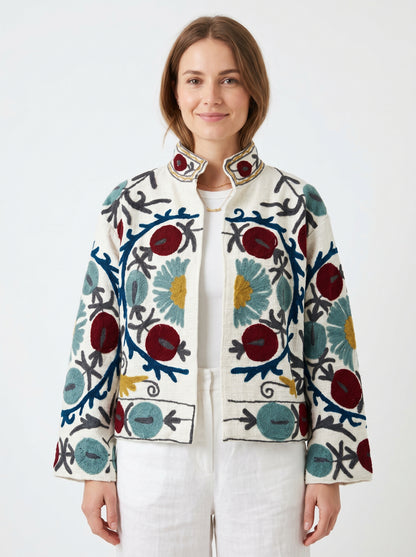 Women's 1024 Suzani Reversible Cotton Jacket – Artistic Embroidered Statement Jacket