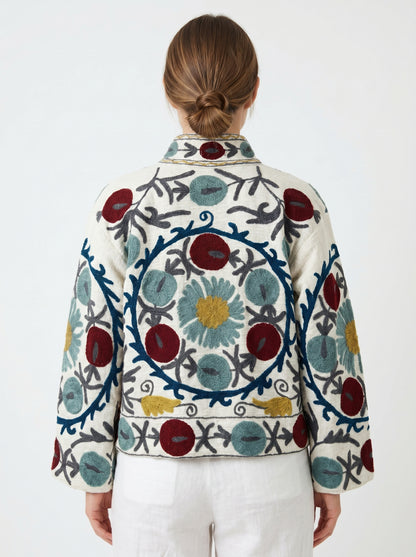 Women's 1024 Suzani Reversible Cotton Jacket – Artistic Embroidered Statement Jacket