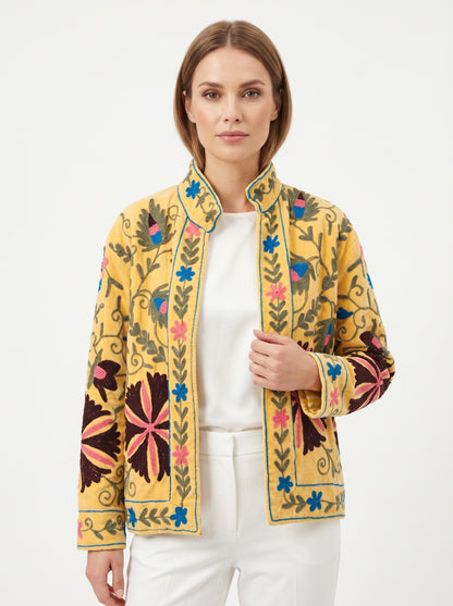 Women's 1023 Suzani Reversible Velvet Jacket – Artistic Embroidered Statement Jacket
