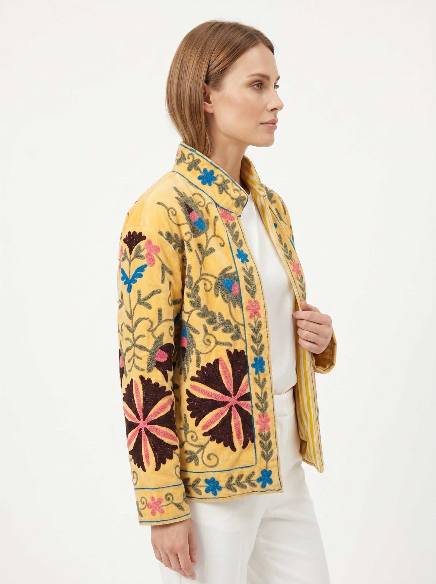 Women's 1023 Suzani Reversible Velvet Jacket – Artistic Embroidered Statement Jacket