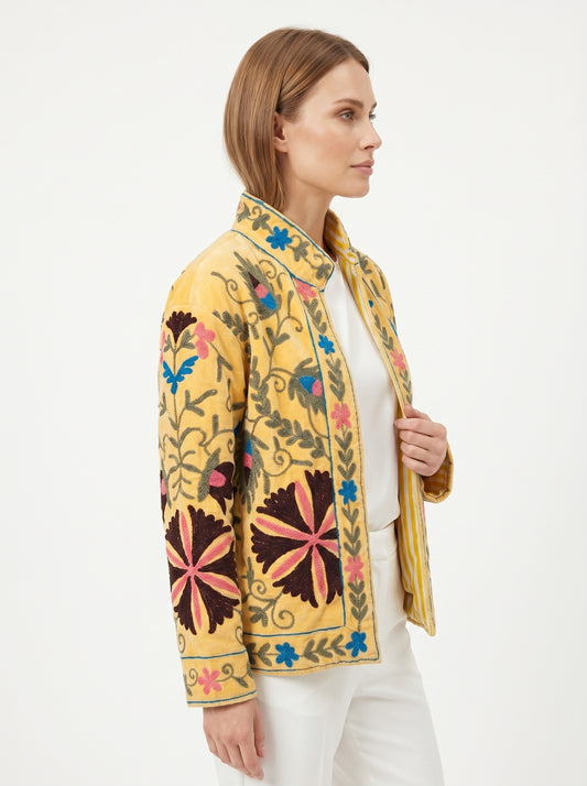 Women's 1023 Suzani Reversible Velvet Jacket – Artistic Embroidered Statement Jacket