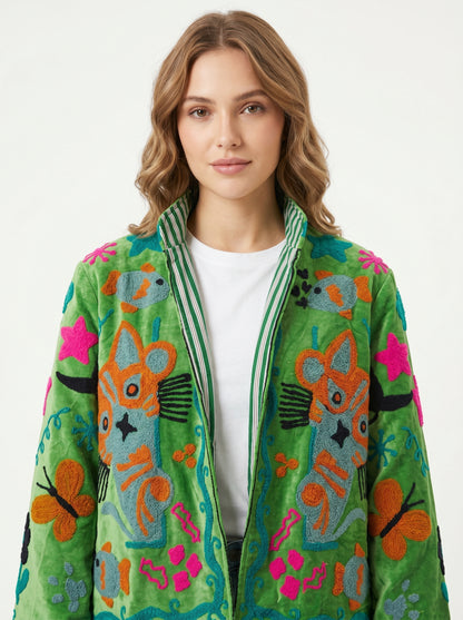 Women's 1017 Suzani Reversible Velvet Jacket – Artistic Embroidered Statement Jacket