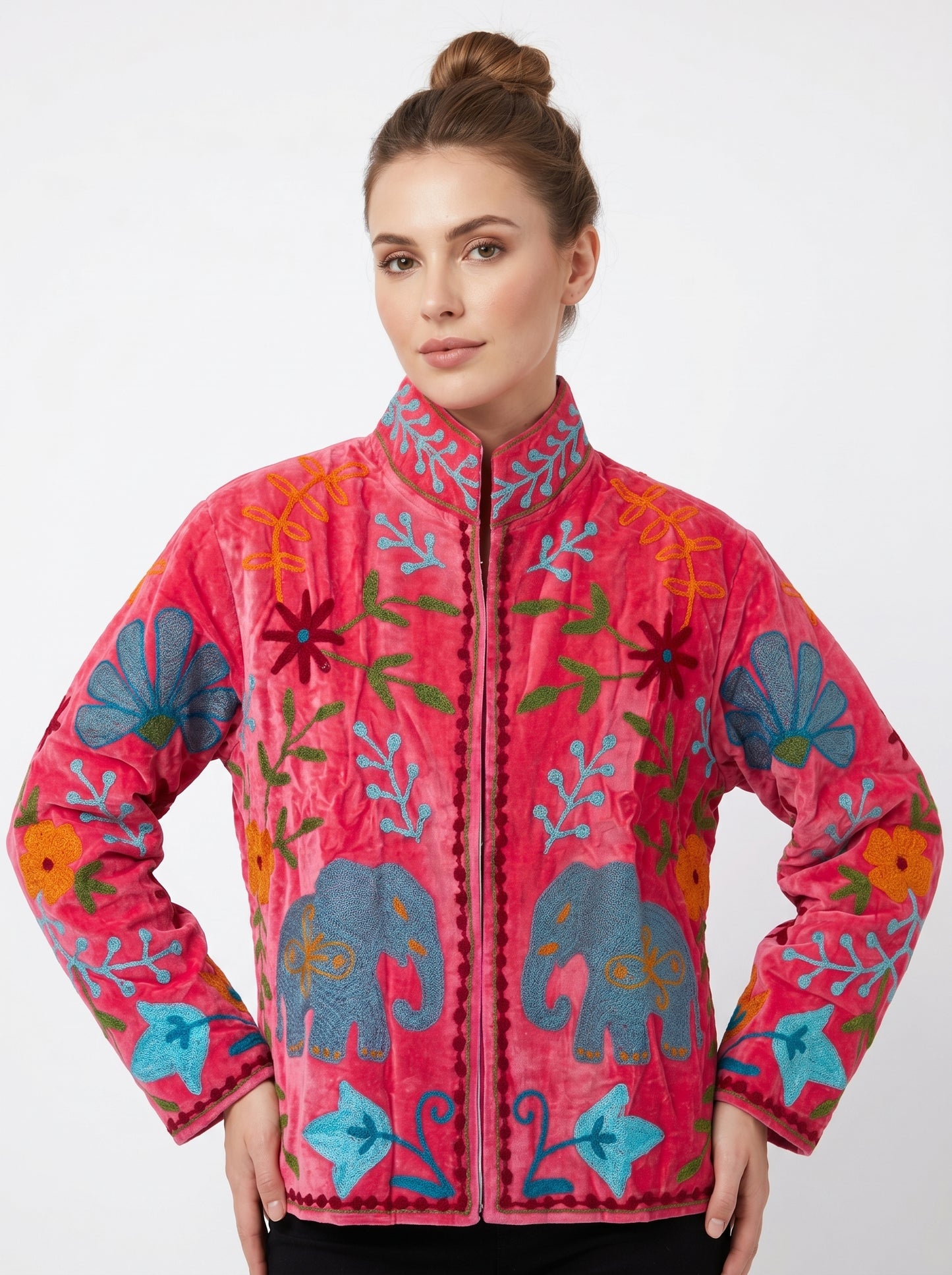 Women's 108 Suzani Reversible Velvet Jacket – Artistic Embroidered Statement Jacket