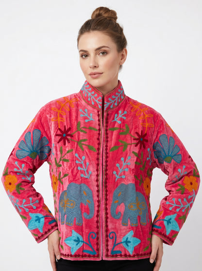 Women's 108 Suzani Reversible Velvet Jacket – Artistic Embroidered Statement Jacket