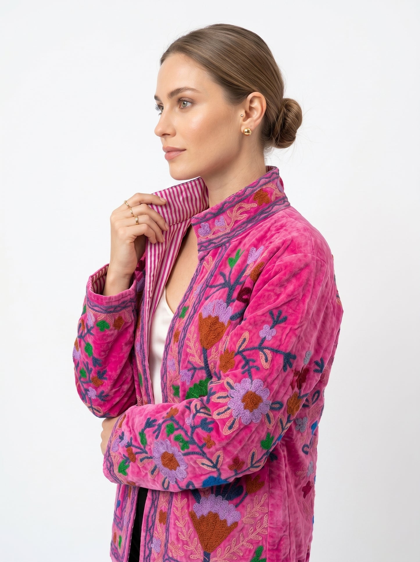 Women's 109 Suzani Reversible Velvet Jacket – Artistic Embroidered Statement Jacket