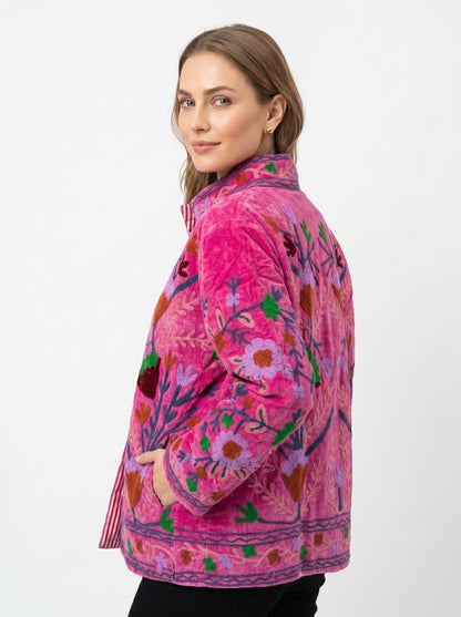 Women's 109 Suzani Reversible Velvet Jacket – Artistic Embroidered Statement Jacket