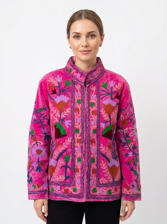 Women's Pink Chic 109 Suzani Reversible Velvet Jacket – Artistic Embroidered Statement Jacket