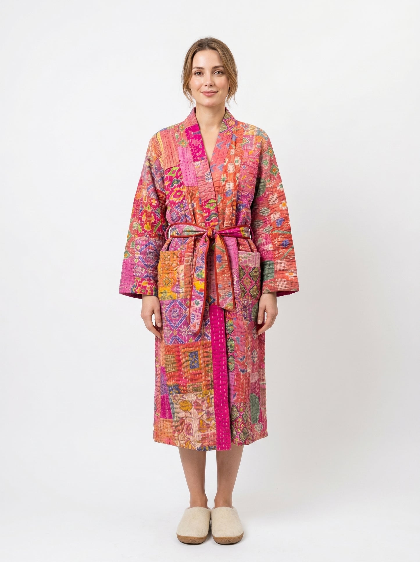 Luxe Pink Sunset – Women’s Handcrafted Kantha Cotton Kimono