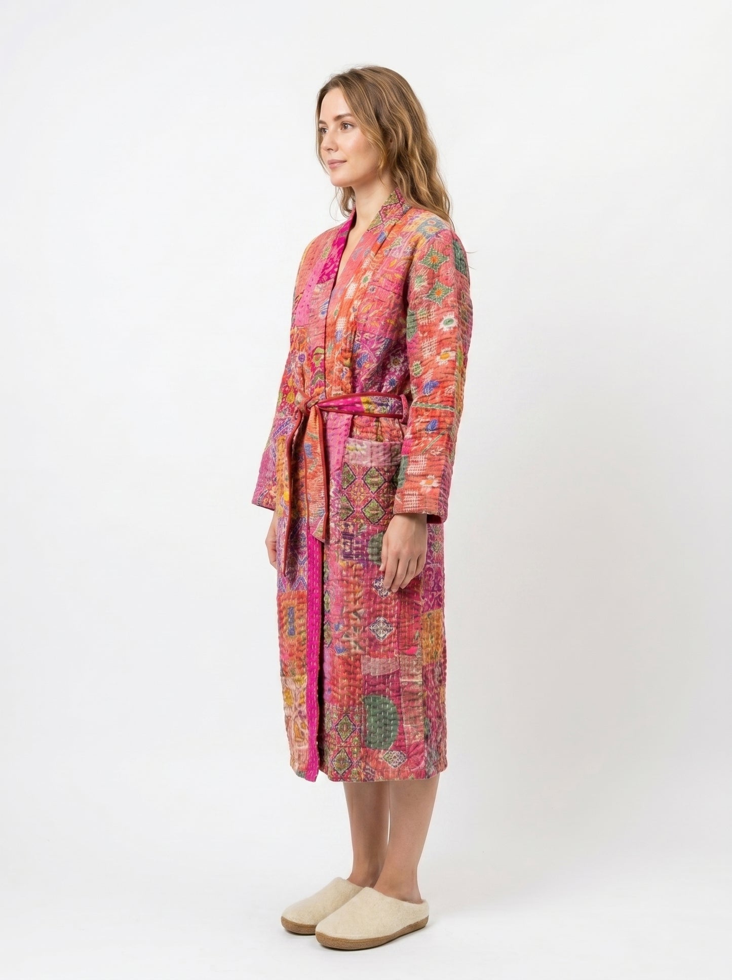 Luxe Pink Sunset – Women’s Handcrafted Kantha Cotton Kimono