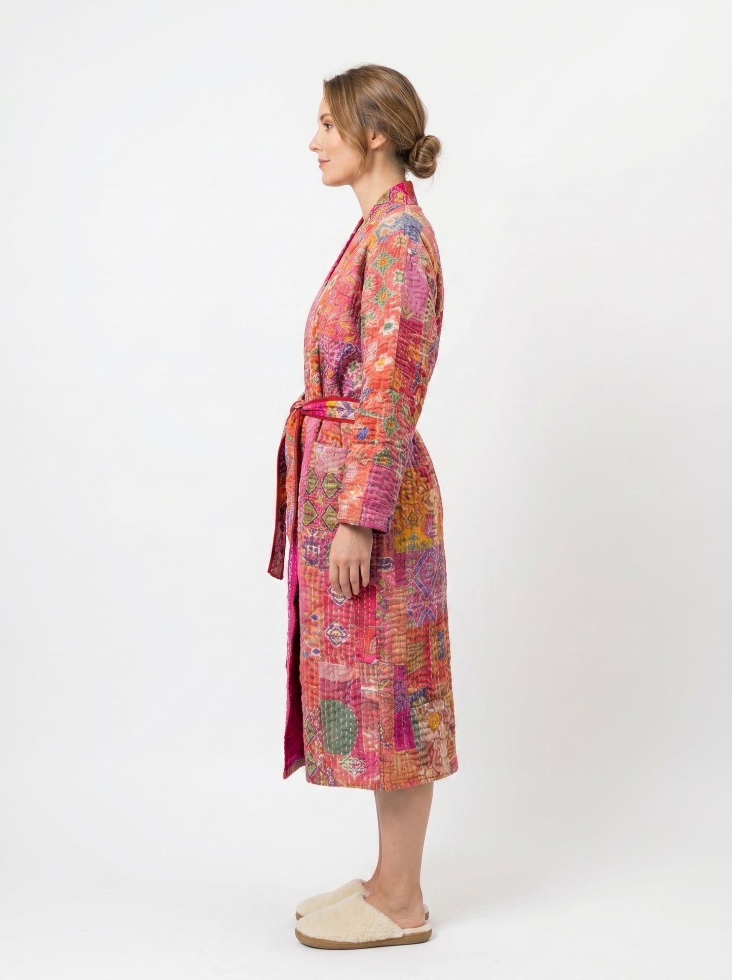 Luxe Pink Sunset – Women’s Handcrafted Kantha Cotton Kimono