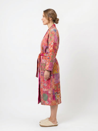 Luxe Pink Sunset – Women’s Handcrafted Kantha Cotton Kimono