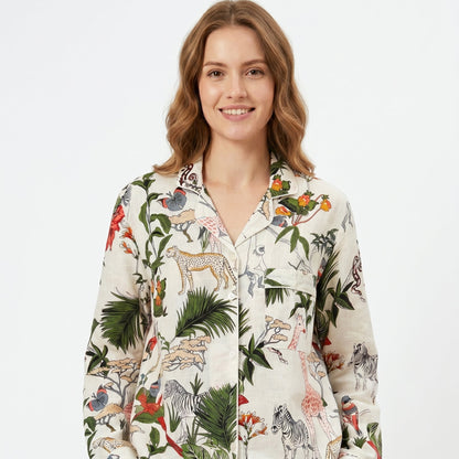 White Night Queen Cotton Night Suit Set – Elegant Two Piece Pajama Set description