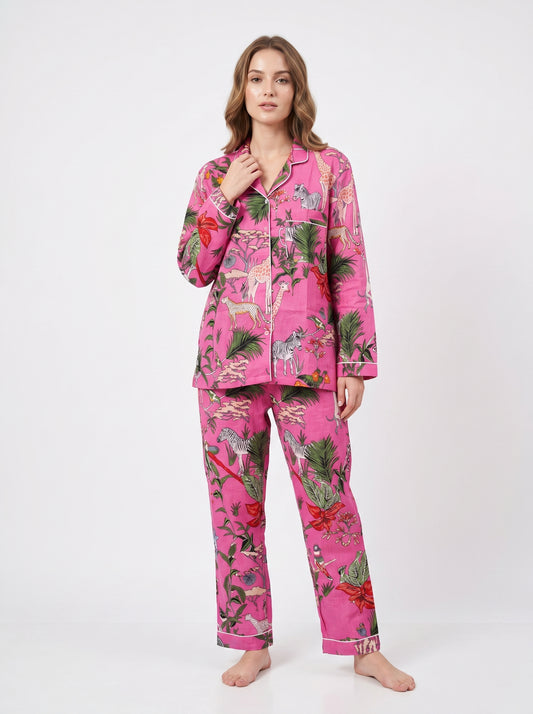Pink Night Queen Cotton Night Suit Set – Elegant Two Piece Pajama Set description