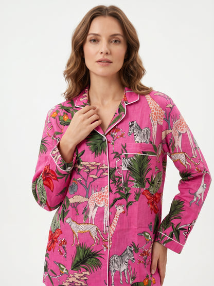 Pink Night Queen Cotton Night Suit Set – Elegant Two Piece Pajama Set description