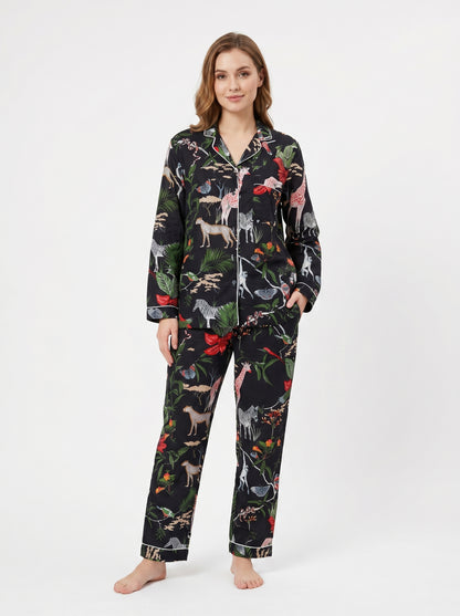 Black Night Queen Cotton Night Suit Set – Elegant Two Piece Pajama Set description