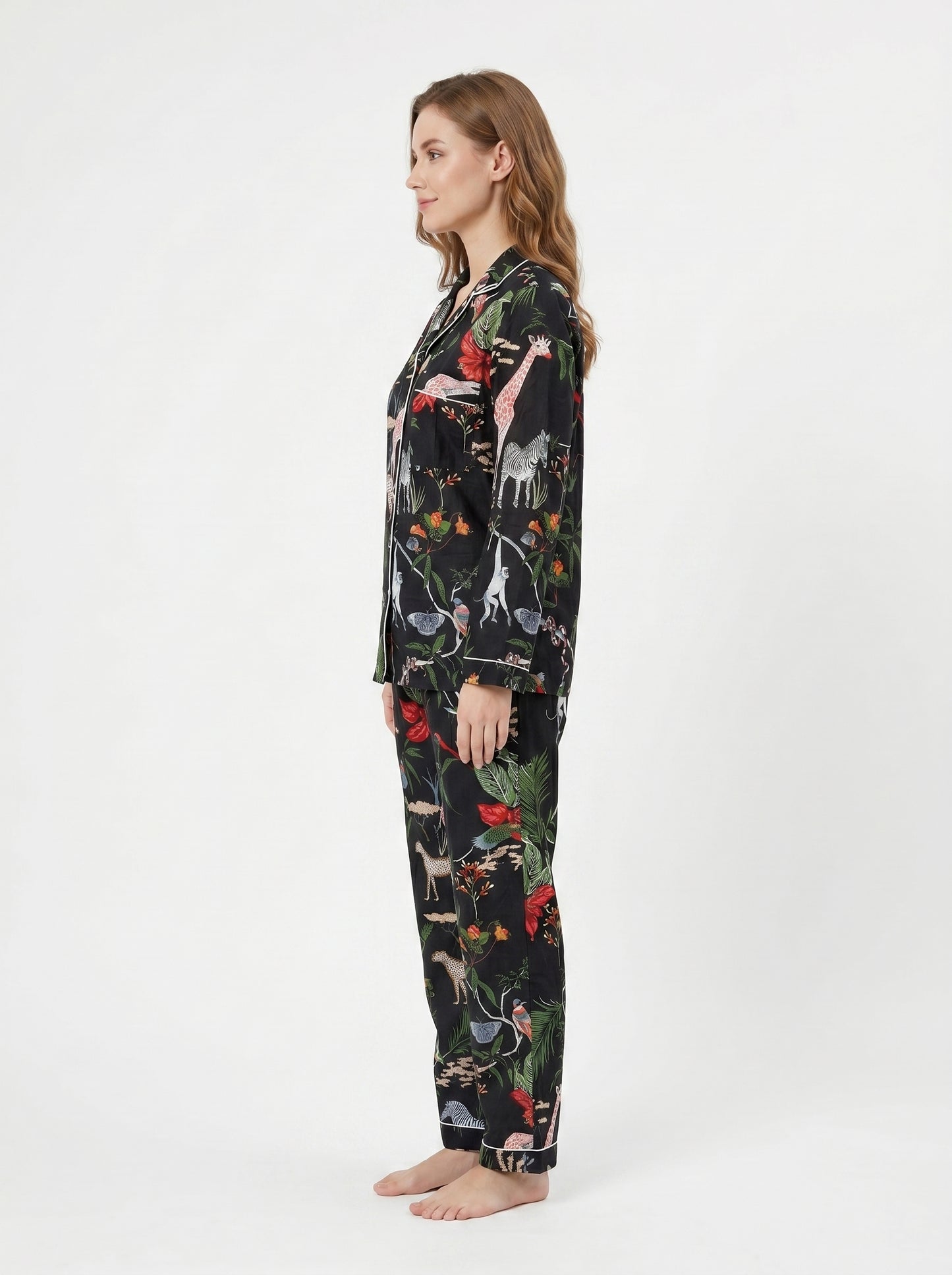 Black Night Queen Cotton Night Suit Set – Elegant Two Piece Pajama Set description