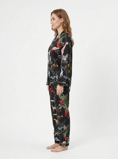 Black Night Queen Cotton Night Suit Set – Elegant Two Piece Pajama Set description