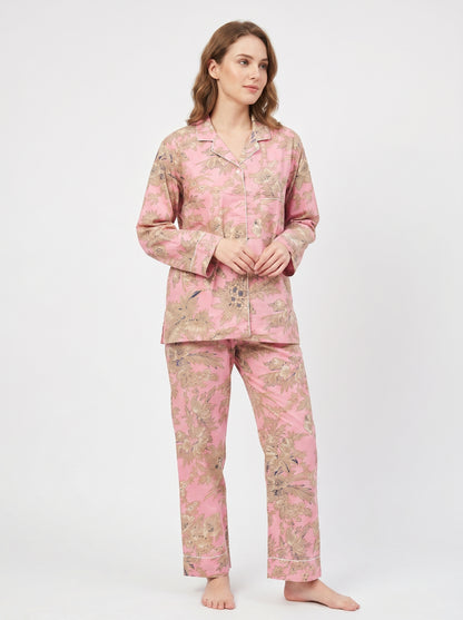 Blush Bloom Cotton Night Suit Set – Elegant Two Piece Pajama Set description
