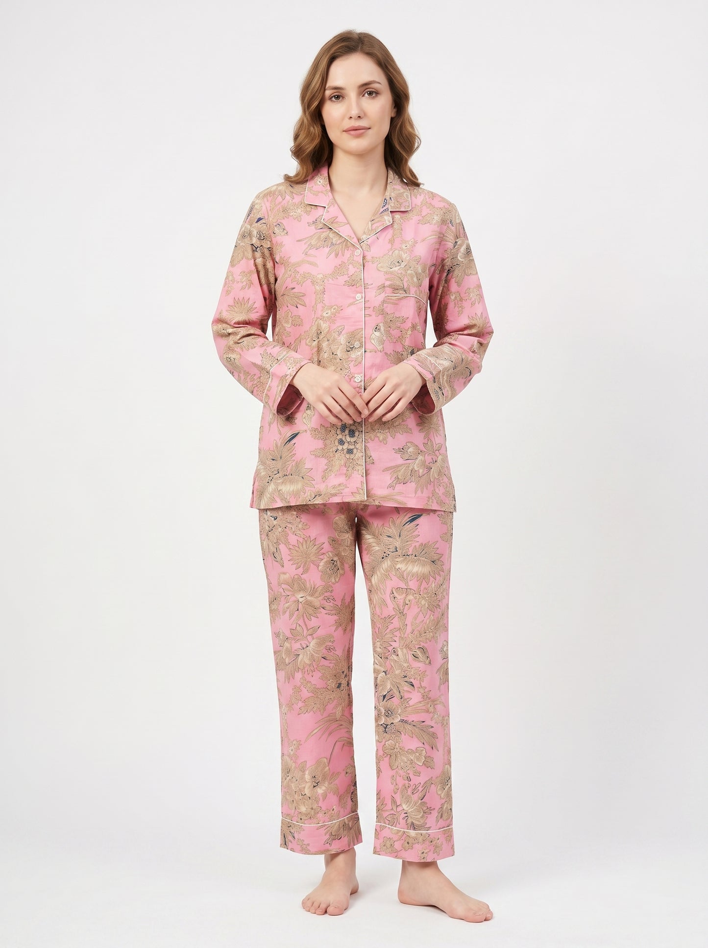 Blush Bloom Cotton Night Suit Set – Elegant Two Piece Pajama Set description