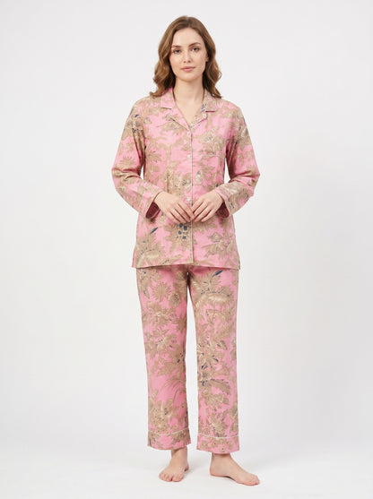 Blush Bloom Cotton Night Suit Set – Elegant Two Piece Pajama Set description