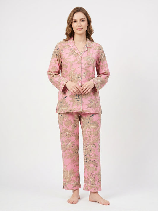 Blush Bloom Cotton Night Suit Set – Elegant Two Piece Pajama Set description