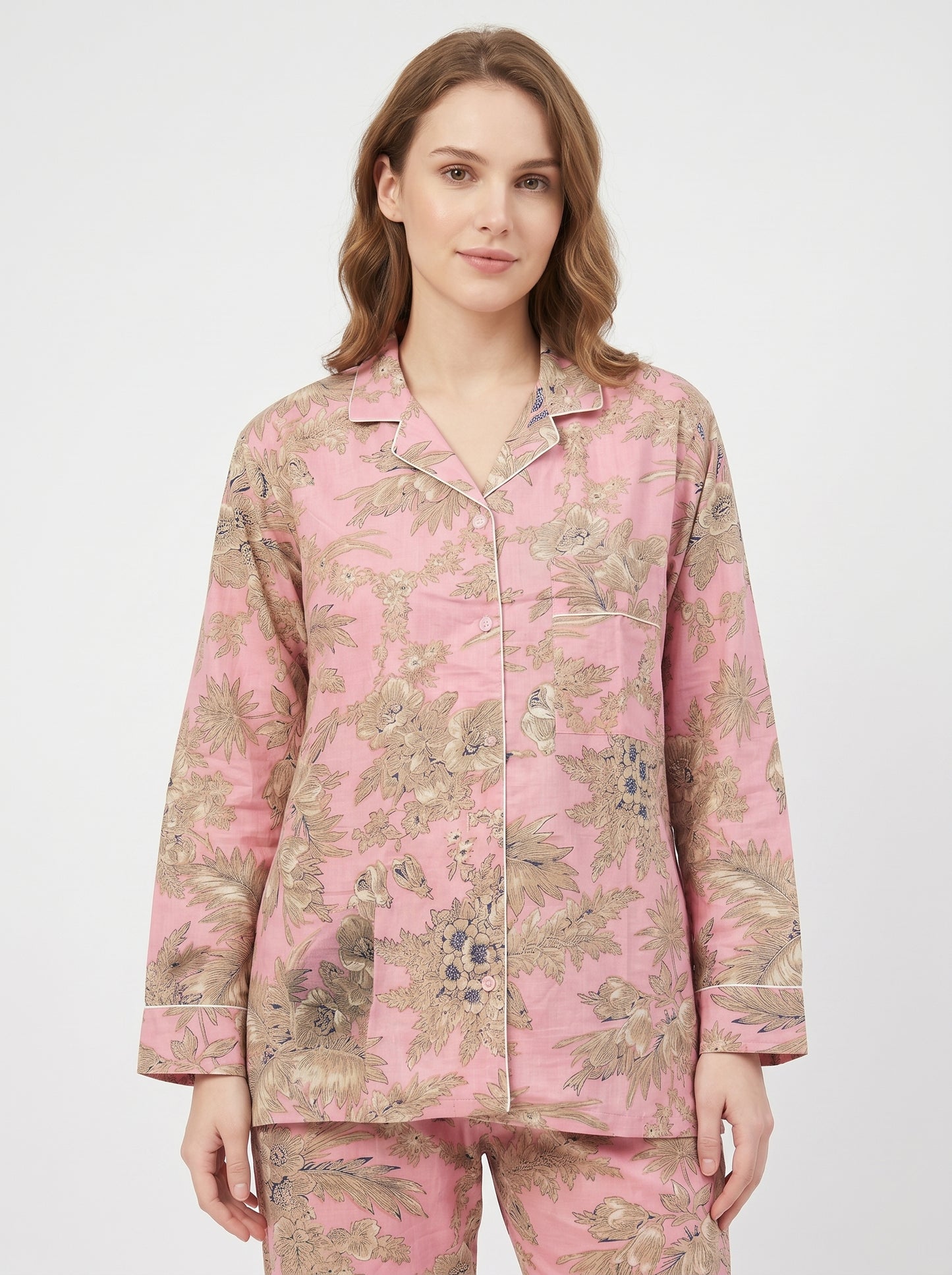 Blush Bloom Cotton Night Suit Set – Elegant Two Piece Pajama Set description