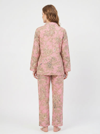 Blush Bloom Cotton Night Suit Set – Elegant Two Piece Pajama Set description