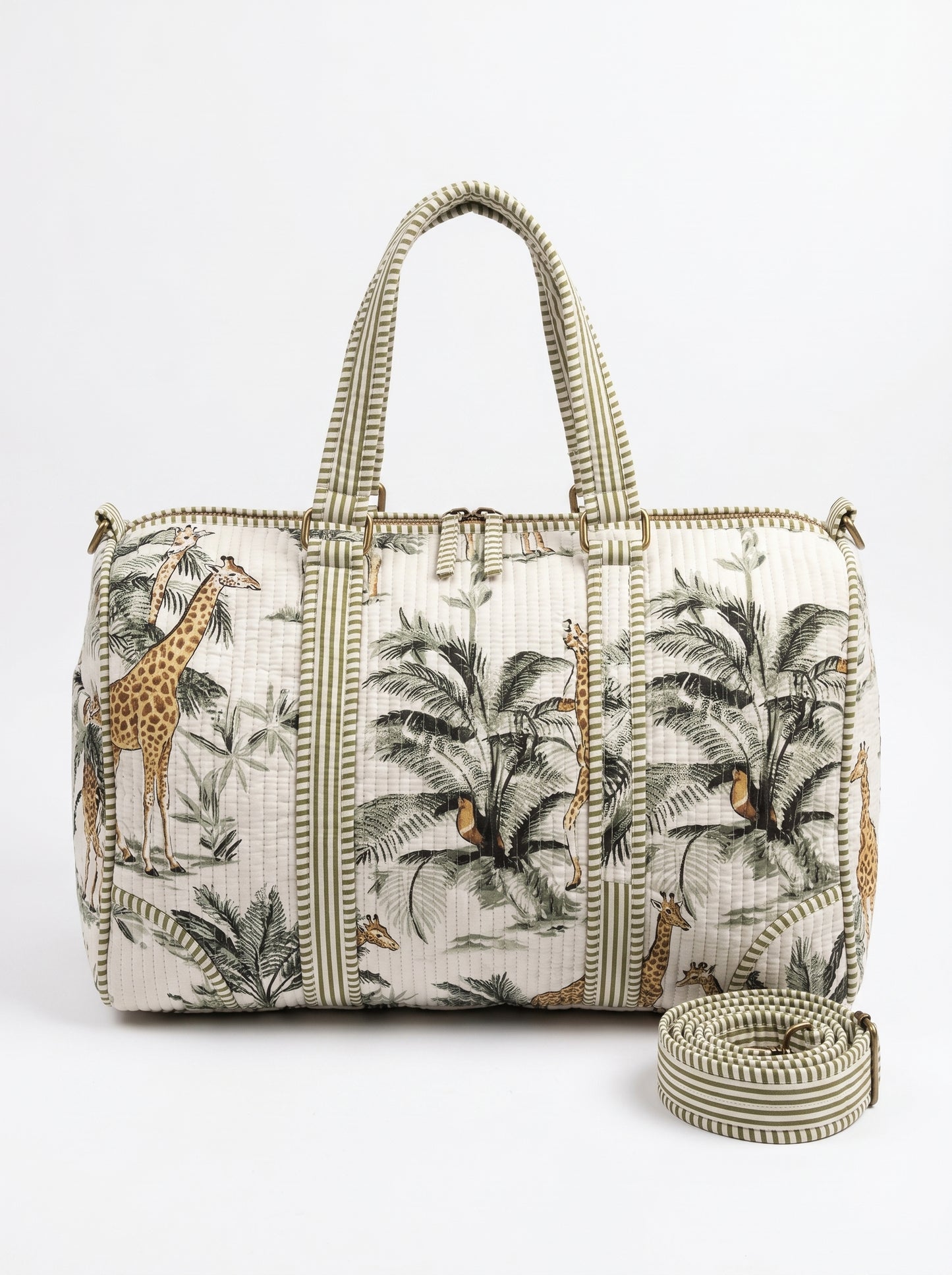 White Jungle Muse Quilted Cotton Duffle Bag – Lightweight Travel Weekender