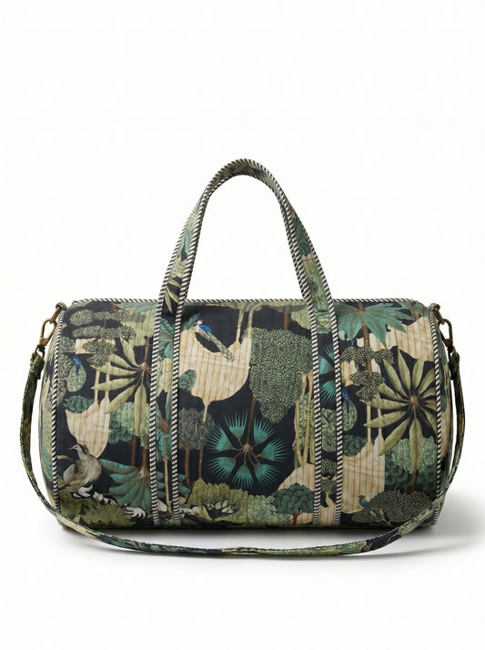 Peacock Green Grace Quilted Cotton Duffle Bag – Lightweight Travel Weekender