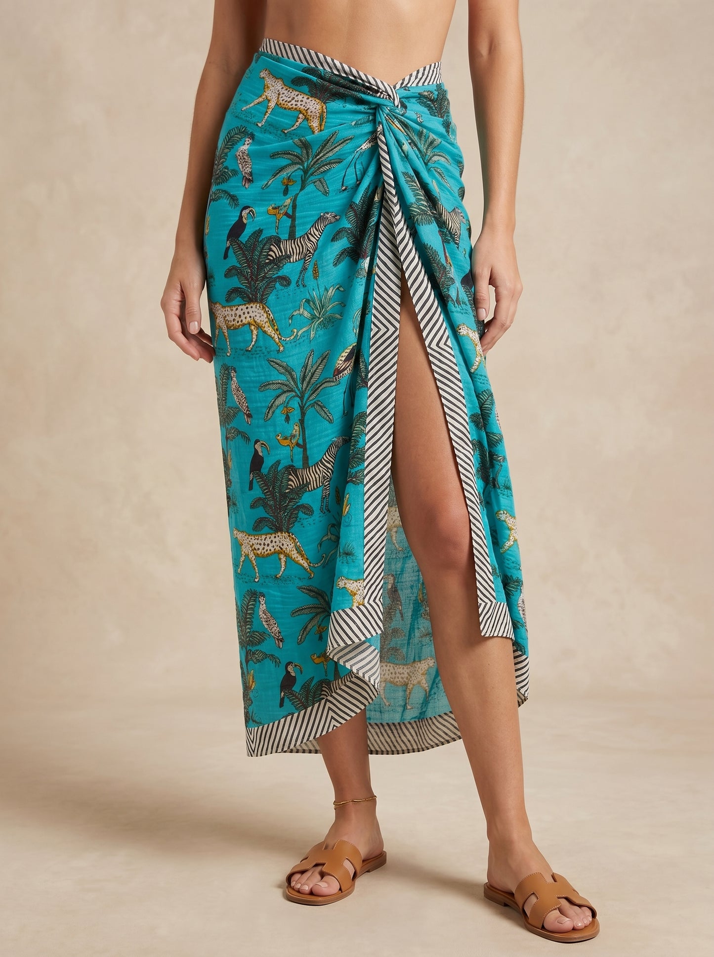 Blue Safari Print Beach Sarong Wrap Skirt