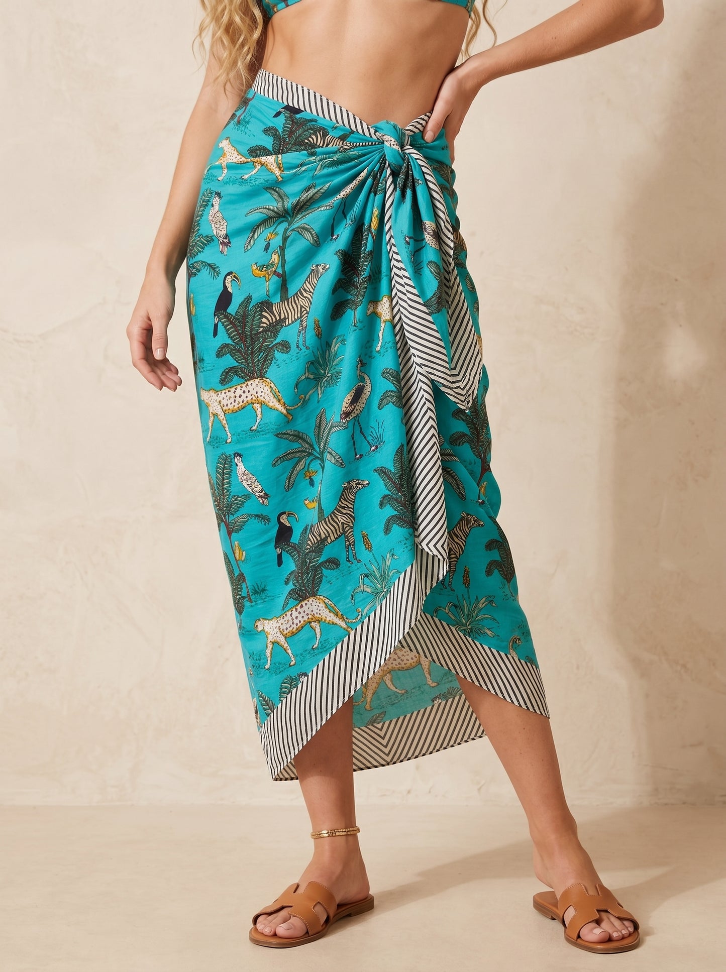 Blue Safari Print Beach Sarong Wrap Skirt