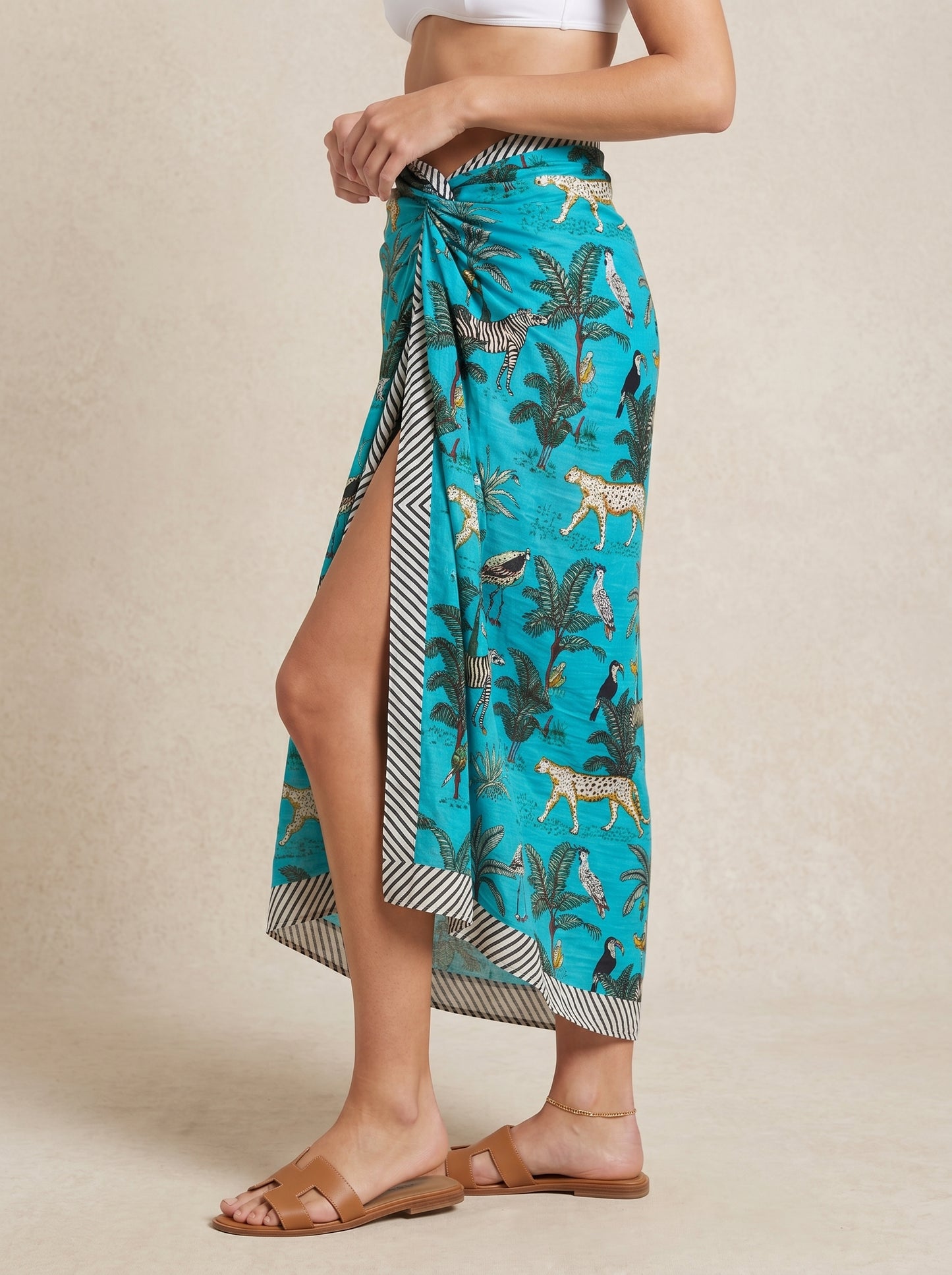 Blue Safari Print Beach Sarong Wrap Skirt