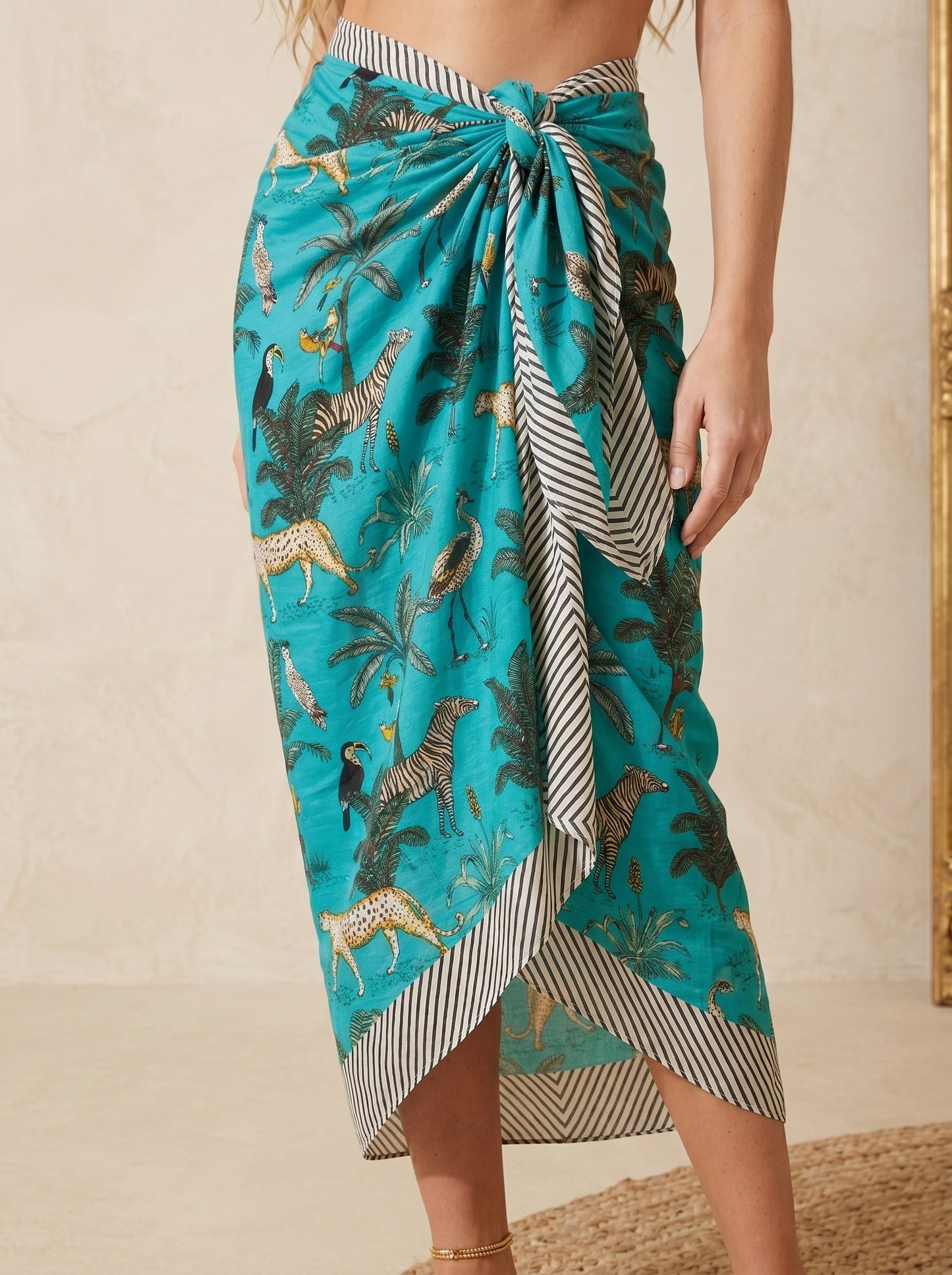 Blue Safari Print Beach Sarong Wrap Skirt